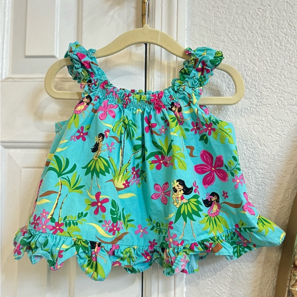 RJC Toddler Hula Dancer Dress, size 24 months, pink & aqua dress, Hawaiian dress